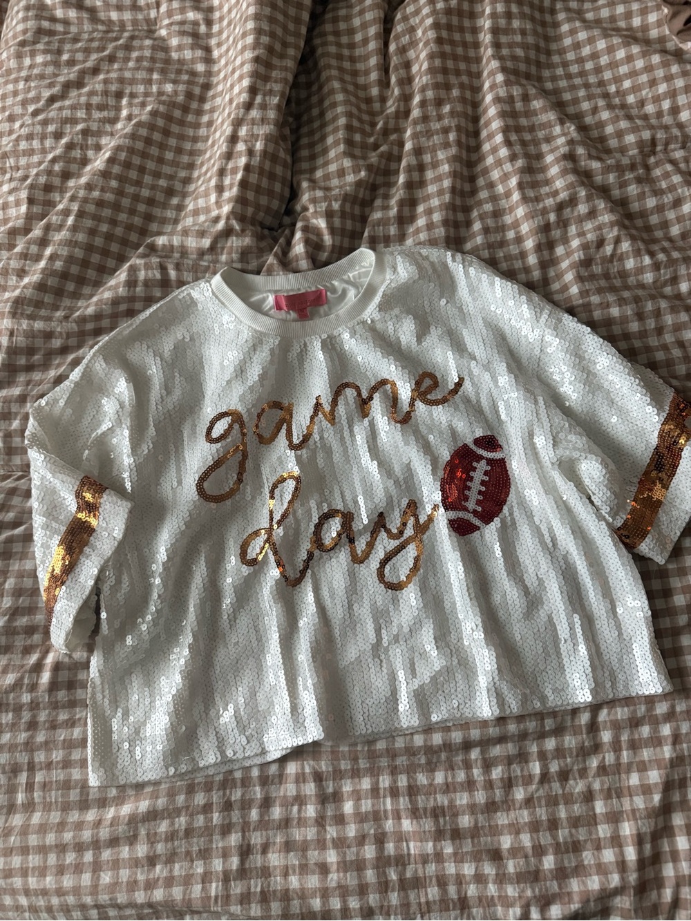 Simply Southern Sequin "Game Day" Football Shirt - White & Gold